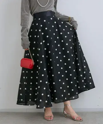 러브틱 모자 꽁지 오간 서큘라 도트 스커트 네이비