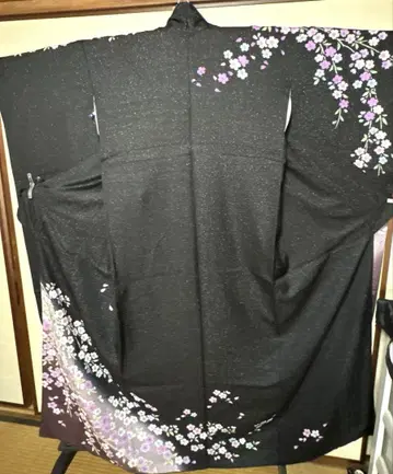 블랙 벚꽃 가지 후리소데 기장 162