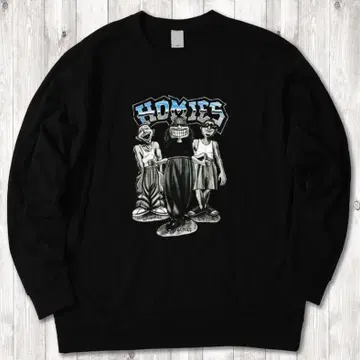 Homies chicano 캐릭터 랩 티 블랙 맨투맨 XL