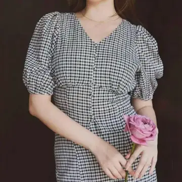 하립투 Puff Sleeve Checked SET-UP 상의