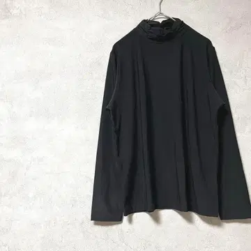 슬랩 빅 사이즈 티셔츠 긴팔 이너 블랙 넥 개더 하이넥