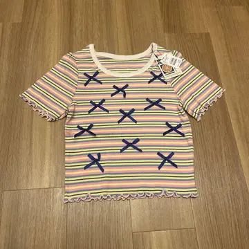 새상품 헬로 샌프란시스코 멀티 보더 리본 티 반팔 티셔츠 상의