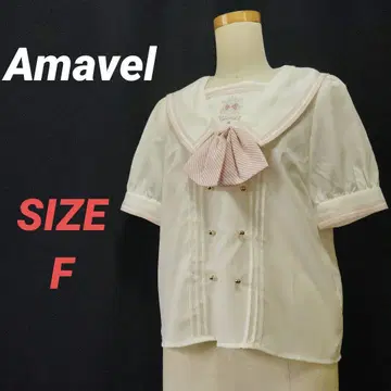 Amavel 아마벨 세일러 카라 블라우스 리본 자수 화이트 반팔