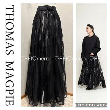 토마스 맥파이 롱 스커트 스트라이프 시어 블랙 검정 새상품