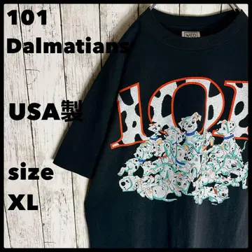 101마리 강아지 티셔츠 USA제 XL 블랙 양면 프린트 디즈니