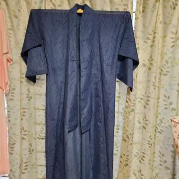 워셔블 여름용 명주 기모노 코몬 네이비