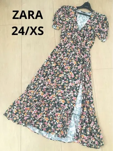 ZARA 자라 반팔 꽃무늬 롱 원피스 그린 그린 24 XS 사이즈