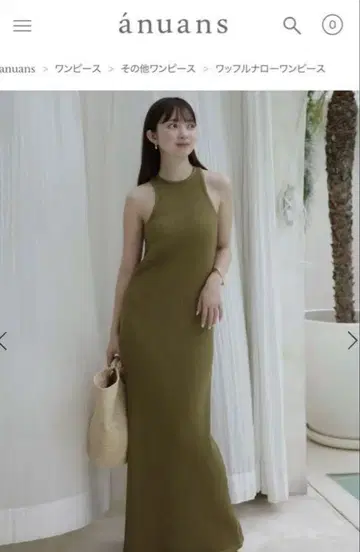 미사용 올리브색 슬리브리스 롱 원피스