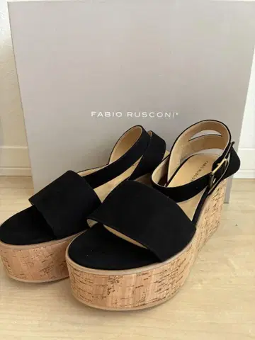 FABIO RUSCONI 코르크 웨지솔 샌들 블랙