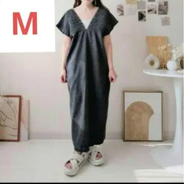 시마무라 addcolor 셔링 데님 원피스 M 사이즈 블랙