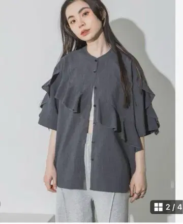 새시 프릴 셔츠 차콜 그레이