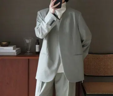 NEAU 노카라 테일러드 자켓 세이지 그린