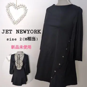 JET NEWYORK 미사용 새상품 미니 원피스 긴팔 블랙 등 오픈 M