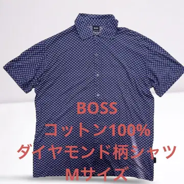 BOSS 네이비 다이아몬드 패턴 반팔 셔츠