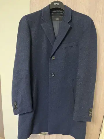 HUGO BOSS 코트 남성용 네이비 캐시미어 혼방 48 휴고보스 네이비