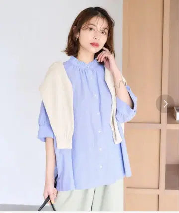 스튜디오 클립 싱글 거즈 옷깃 프릴 오분 소매 블라우스