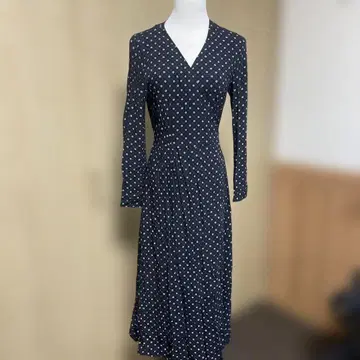 INES DE LA FRESSANGE 네이비 꽃무늬 랩 드레스 긴팔