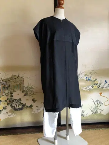 기모노 리메이크 (실크) 심플 블랙 슬리브리스 원피스