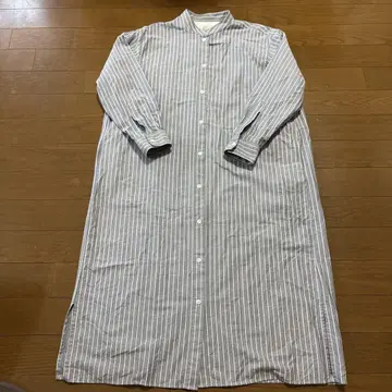 MUJI 스트라이프 긴팔 셔츠 원피스 M-L 세탁 후 스탠드 카라