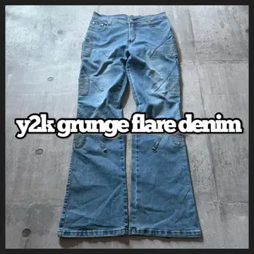 y2k 그런지 플레어 데님 팬츠 멀치 포켓
