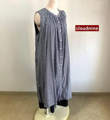 cloudnine 밴드 카라 체크 슬리브리스 원피스