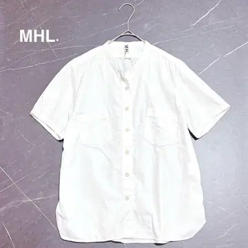 MHL. 마가렛 호웰 반팔 셔츠 화이트 코튼 100 밴드 카라 2