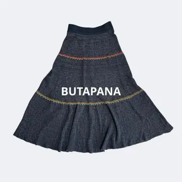 BUTAPANA/플레어 니트 롱 스커트/자수 라인/2468