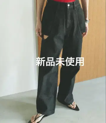 사이드 컷 아웃 데님/레이어드 팬츠 [SML 사이즈 전개] 블랙 S