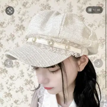 ROJITA 레이스 프릴 비쥬 벨트 헌팅 캡 화이트