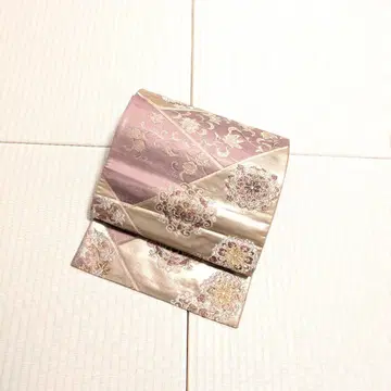 살몬 핑크 계열 호일 실 골드 후쿠로 오비