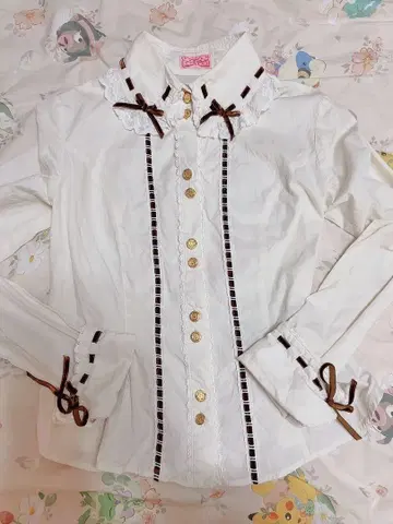 Angelic Pretty 긴팔 블라우스 사다리 레이스 화이트 리본