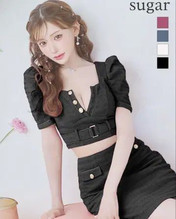 블랙 미니 드레스 벨트 퍼프 슬리브