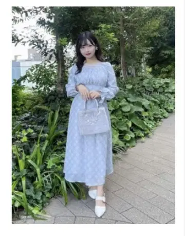 evelyn 라이트 블루 체크 무늬 원피스