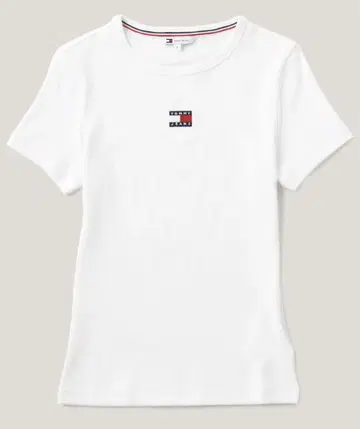 TOMMY JEANS 슬림 배지 리브 티셔츠