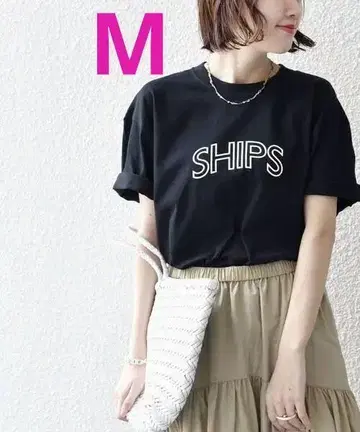 SHIPS 라운드 프린트 로고 티셔츠(M)