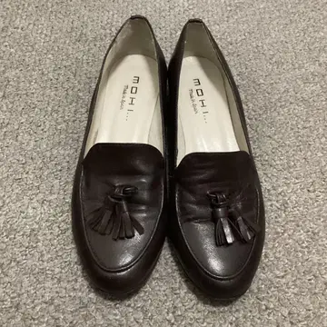 MOHI 로퍼 다크 브라운 가죽 신발 태슬 로우 힐