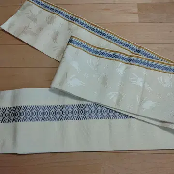 하카타 오리 반폭 오비 토끼 패턴 순수 실크 리버서블