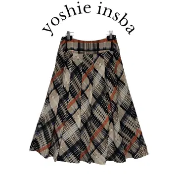 yoshie inaba 플리츠 스커트 체크 실크 혼방 롱 40