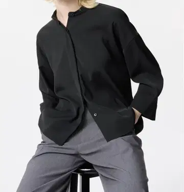 유니클로 드레이프 블라우스 7부 소매 XL 블랙