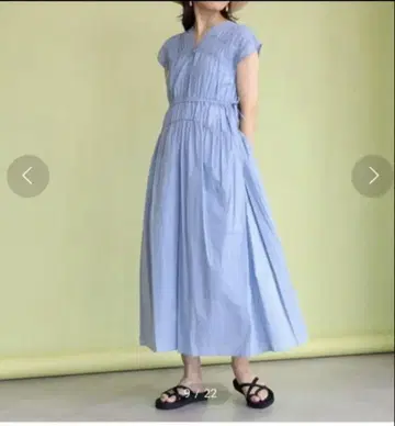 Ray BEAMS 개더 요크 프렌치 슬리브 원피스