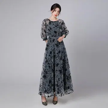 파티 드레스 롱 블랙 꽃무늬 결혼식 포멀 엘레강트