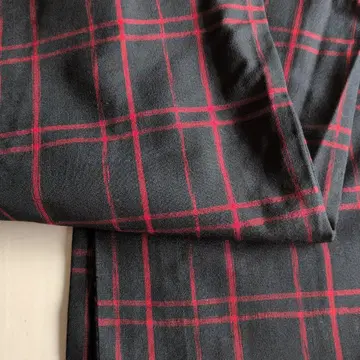 골동품 기모노 유카타 블랙에 레드 격자 체크 레어