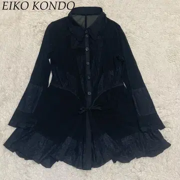 EIKO KONDO 시어 레이스 리본 프릴 블랙 셔츠 원피스