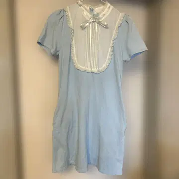 반팔 원피스 스카이블루 프릴 리본 포함