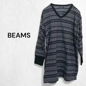 빔즈 하트 V넥 티셔츠 올 패턴 긴팔 모노톤 기하학 패턴 남성용