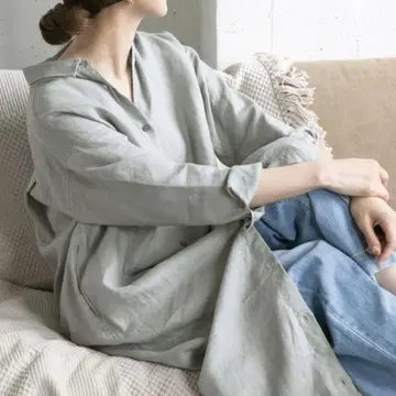 새상품급 어반 리서치 도어스 린넨 100% 백턱 셔츠 원피스 민트