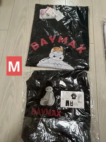 남성용 BAYMAX 베이맥스 반팔 티셔츠 M 블랙 하프 팬츠 새상품