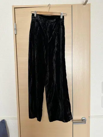 블랙 벨벳 와이드 팬츠