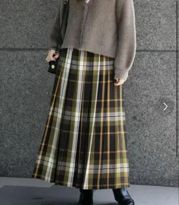 체크 플리츠 이지 스커트 그린