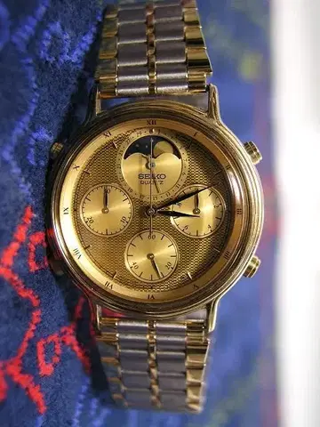 고품질 작동_Seiko 문 페이즈 크로노그래프_7A48-702A 레어템!